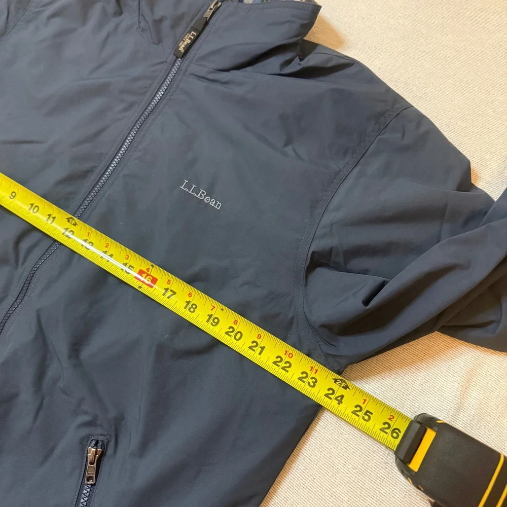 LL Bean Warm-Up Jacket Mens M Tall Blue Flannel Lined Bomber Full Zip 500396